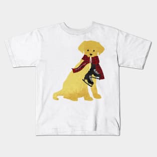 Preppy Golden Retriever Dog-Winter Ice Skates Kids T-Shirt